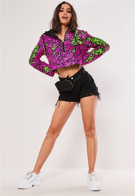Pink Zebra Sequin Overhead Cropped Jacket Missguided