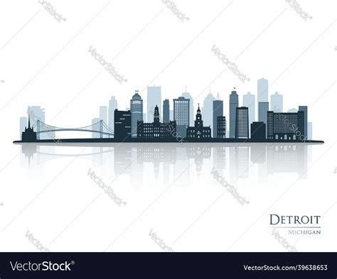 Detroit Skyline Silhouette With Reflection Vector Image