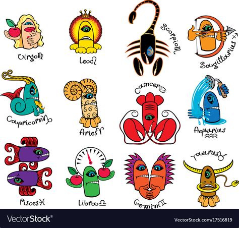 Monsters Signs Of The Zodiac Icons For Horoscopes Vector Image