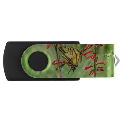 Flower Tiger Swallowtail Butterfly And Wildflowers Usb Flash Drive