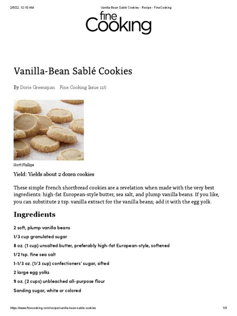 Vanilla Bean Sablé Cookies Recipe Finecooking Pdf Baking Vanilla
