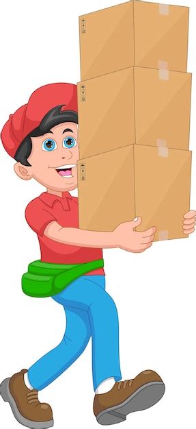 Premium Vector Delivery Boy Carrying Heavy Boxes