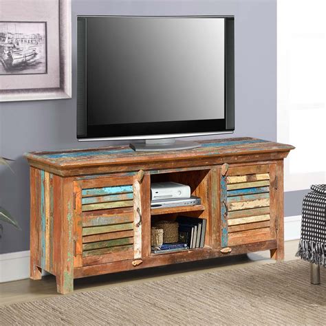 rustic reclaimed wood media console wall unit tv stand entertainment center handmade console