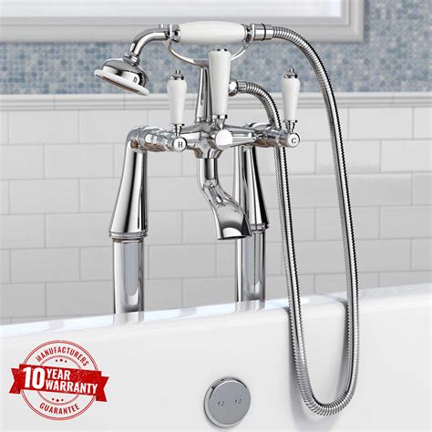 Traditional Freestanding Bath Shower Mixer Tap Chrome With White