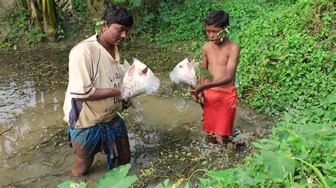 Tribal Boys Catching Fish By Primitive Fishing Technique Primitive
