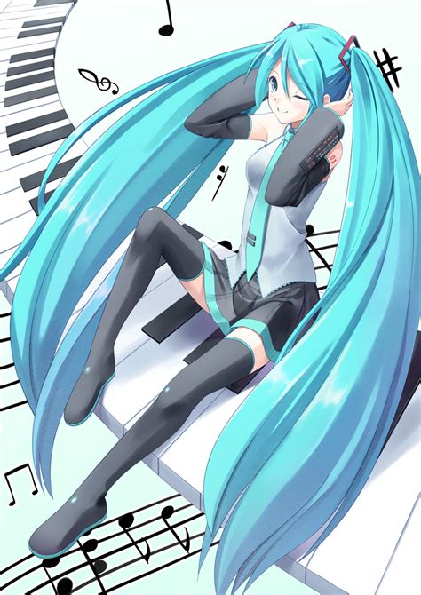 Safebooru Aqua Eyes Aqua Hair Boots Detached Sleeves Hatsune Miku Legs Long Hair Musical Note