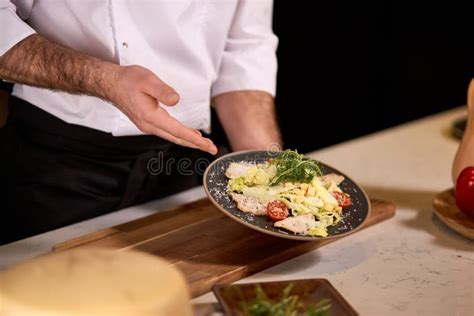 Master Class Of Cooking By Professional Chef In Restaurant Stock Image