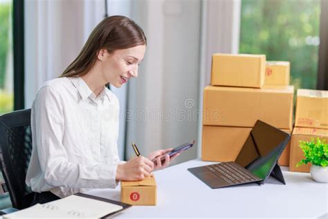 Concept Of Parcel Delivery And Selling Onlineretailer Writing Customer