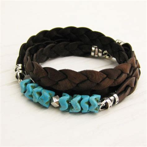 Turquoise Braided Leather Wrap Bracelet Eco Friendly Por Byjodi