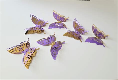 3d Paper Butterfly Cutouts 3d Gold Paper Butterflies Purple Etsy