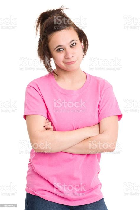 Smirking Teenage Girl Crosses Arms Stock Photo Download Image Now