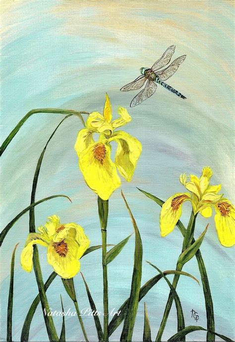 Dragonfly Art Dragonfly Painting Dragonflies And Iris Art Etsy Uk