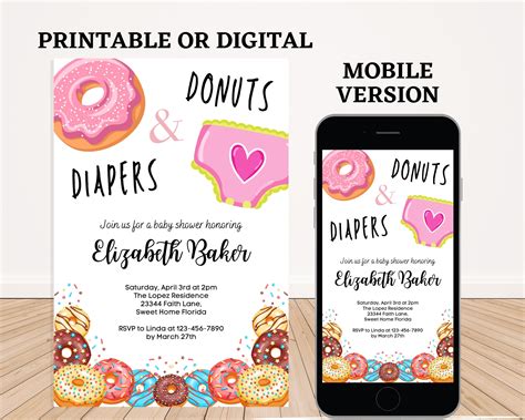 Donuts And Diapers Invitation Printable Girl Baby Shower Etsy