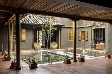 Chinese Style House With Space In The Middle Courtyard Design Rustic