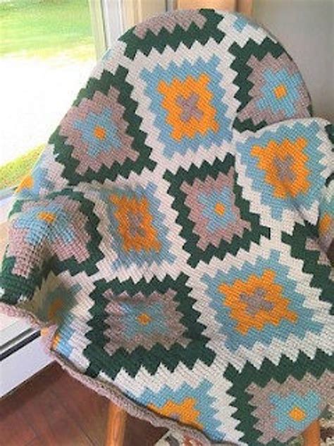 Vintage Crochet Geometric Indian Afghan Pattern Pdf Instant Etsy