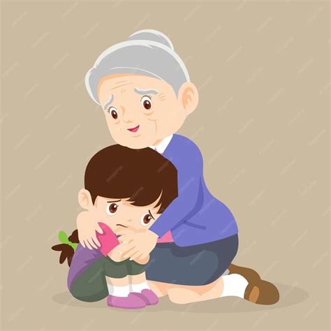 Vieja Abuela Abrazando A Una Niña Llorando Consolando A La Abuela