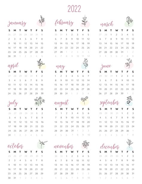 2022 Calendar One Page Printable Calendar 2022