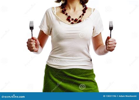 Woman With Forks Stock Photo Image Of Tasting Kitchen 13031196