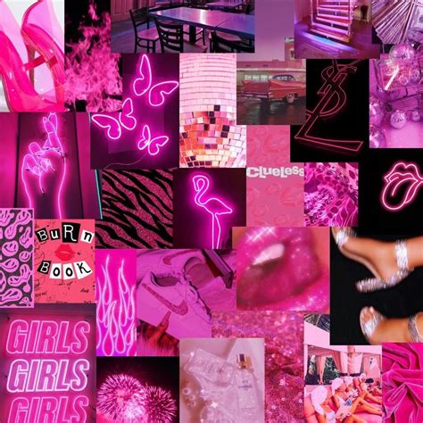 50pc Neon Pink Photo Collage Kit Pink Wallpaper Girly Pink Photo