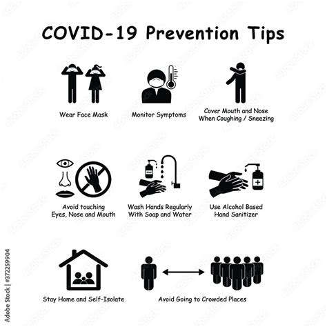 Covid 19 Pandemic Prevention Tips Pictogram Vector Depicting