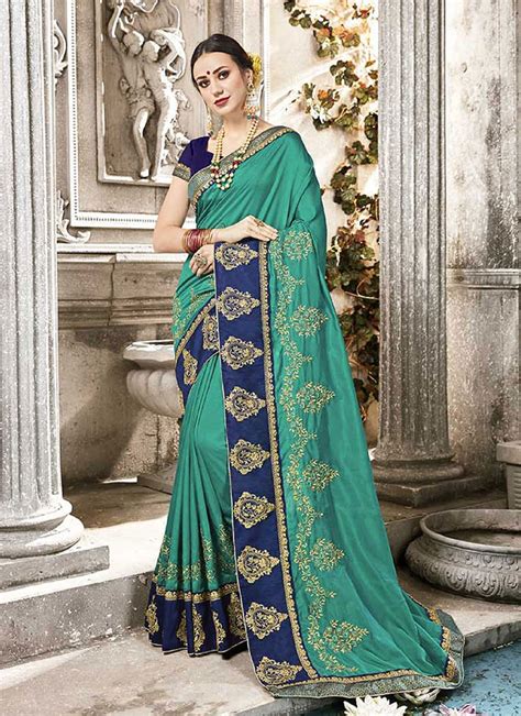 Buy Embroidered Silk Green Trendy Saree Online