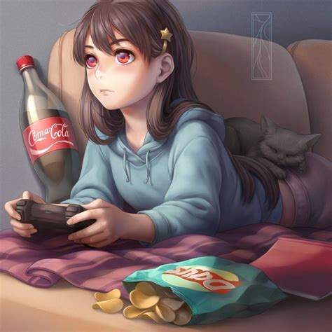 Girl Gamer Fantasi Anime Anime Kawaii Gadis Seni