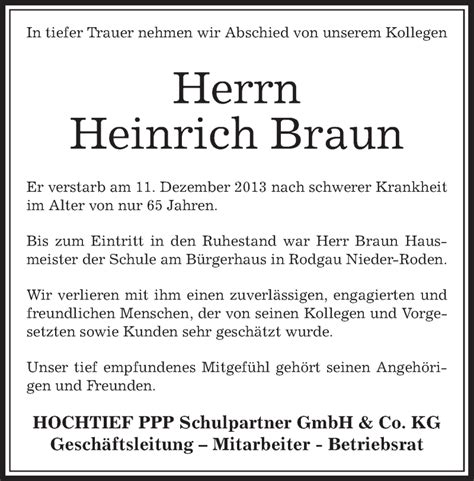 Traueranzeigen Von Heinrich Braun Trauer Op Online De