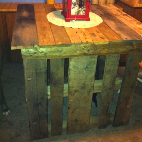 There are many different types and styles of kitchen islands that can easily be constructed by doing it yourself. Kitchen island made from old pallets | Old pallets, Farmhouse diy projects, Tv room decor