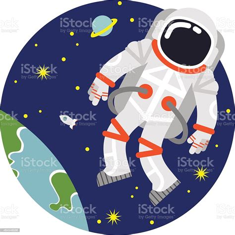 An Illustration Of An Astronaut Floating Over Earth Stock Illustration