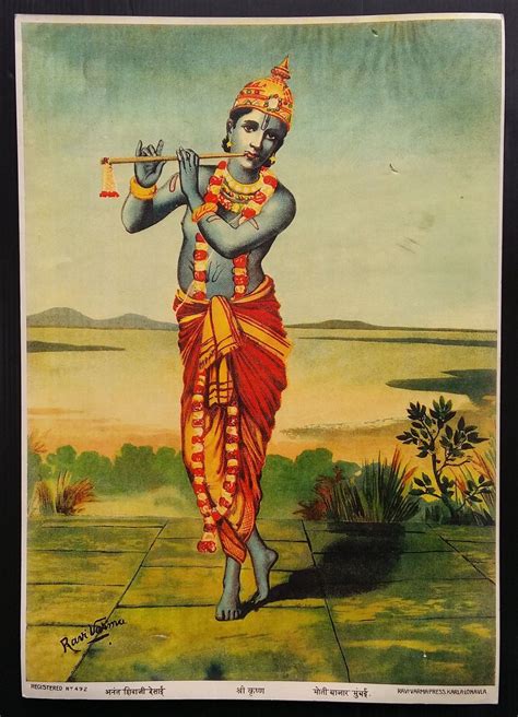 India Ravi Varma 45x32cm Antique Reprint Poster Lord Krishna 108
