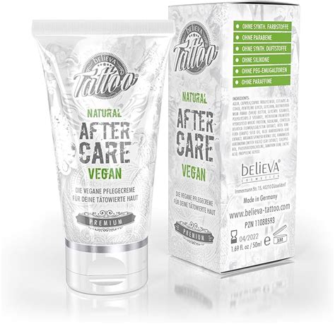 Believa Tattoo Aftercare 100 Vegan Tattoo Cream For Your Skin 50ml