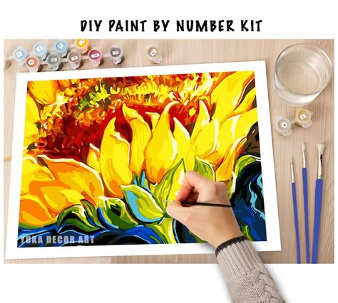 Sunflower Paint By Number Kit For Adults Garden Flowerseasy Etsy