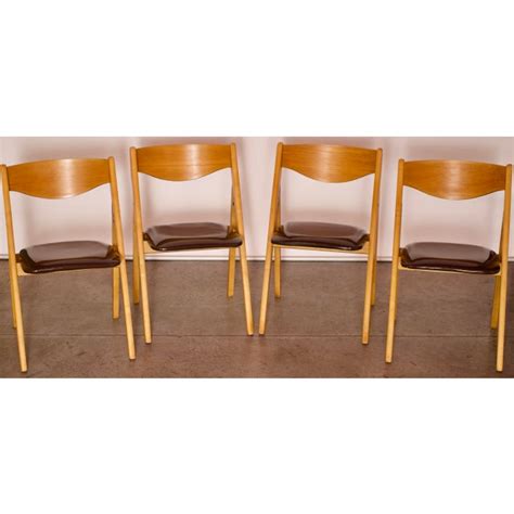 Mid 20th Century Stakmore Coinc Folding Dining Chairs Set Of 4