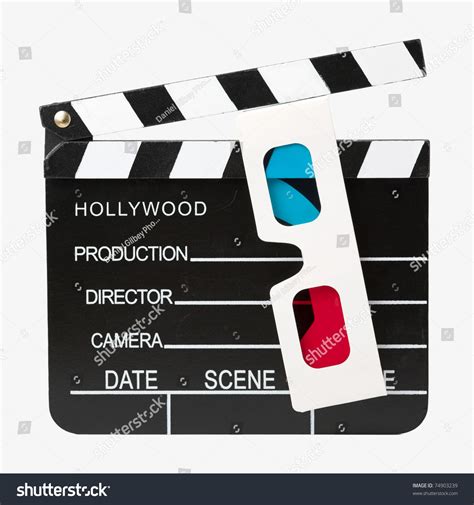 Hollywood Clapper Board With 3d Glasses Isolated With Clipping Path