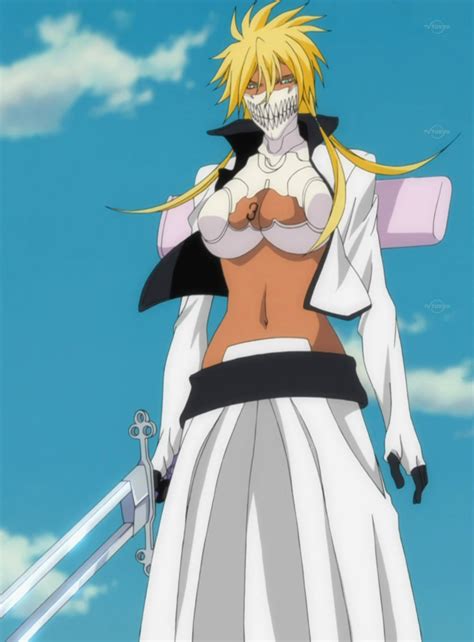 An Anime Character With Long Blonde Hair Holding Two Swords In Front Of A Blue Sky