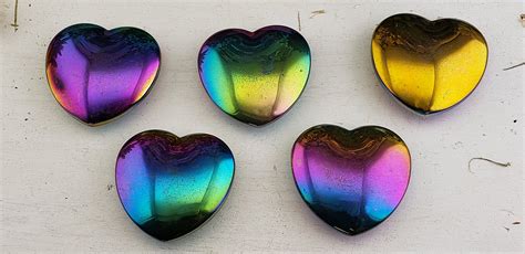 Rainbow Titanium Quartz Flat 45mm Gemstone Heart Crystal Gemstone Shop