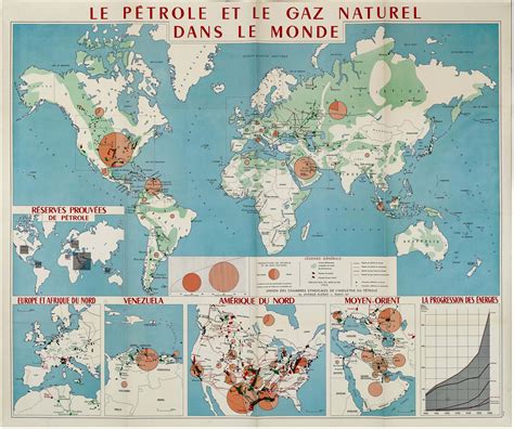 Vivid Thematic Map Of Global Oil And Natural Gas Production Ca 1962