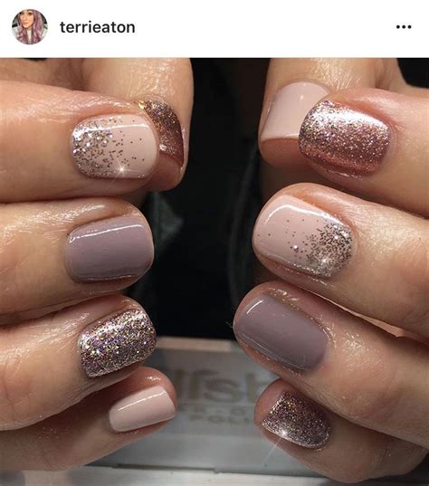 Nude Rose Gold Glitter Nails Gelish Magpie Rose Gold Nails