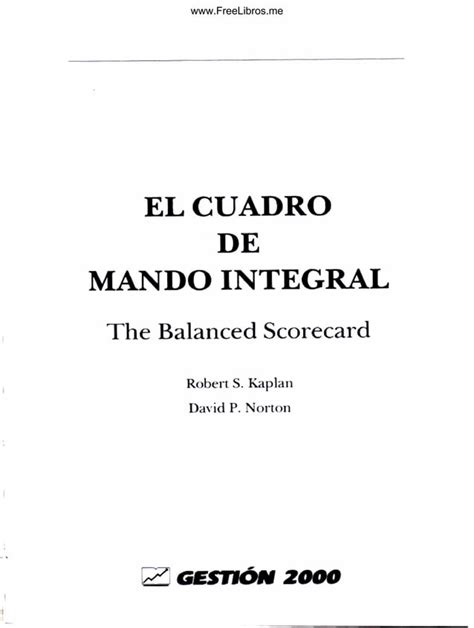 Cuadro De Mando Integral 2da Edición Robert Kaplan And David Norton Pdf