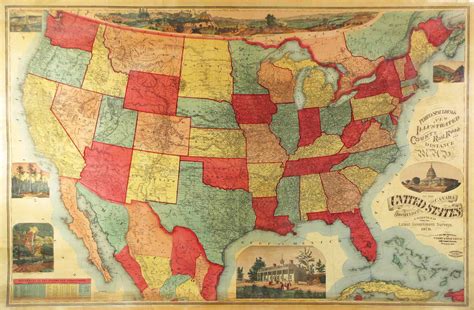 Unrecorded Variant Of A Lovely Wall Map Of The Us Rare And Antique Maps