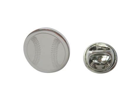 Silver Toned Etched Round Baseball Lapel Pin Lapel Pins Silver Tone