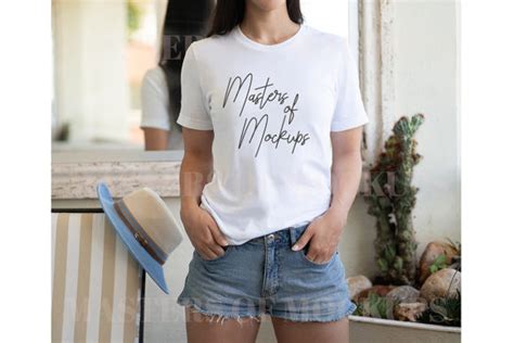 White T Shirt Mockup Female Modeled Graphic By Masters Of Mockups