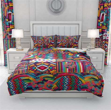 Geometric Colorful Boho Bedding Set Comforter Or Duvet Cover Etsy