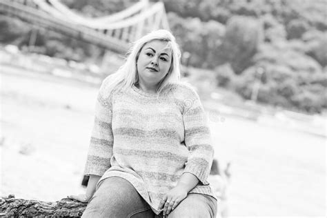 Plus Size Blonde Woman At Beach Lifestyle Stock Image Image Of
