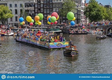 bar regenboogboot boat at the gaypride canal parade with boats at amsterdam the netherlands 6 8