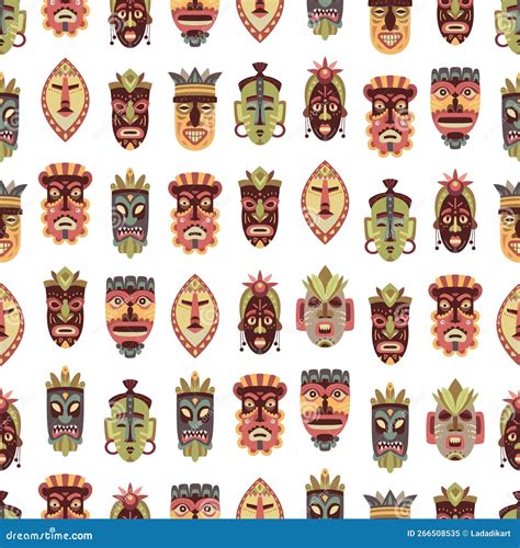 Ethnic African Masks Background Wood Mask Tiki Ritual Art Tribal Hawaiian Face Totems