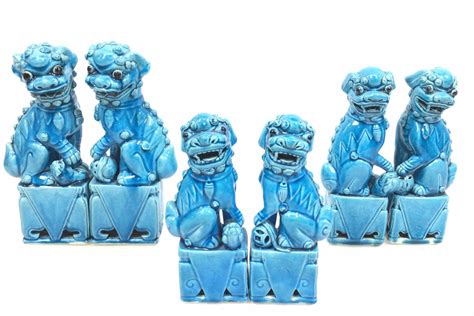 Lot 6pc Chinese Ceramic Foo Dog Bookends