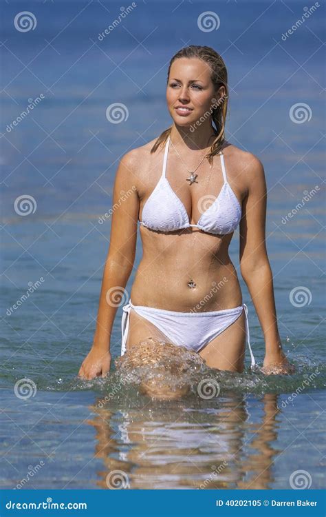 Belle Femme De Bikini La Plage Image Stock Image Du Ciel Marche