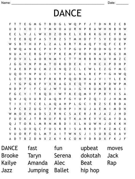 DANCE Word Search WordMint