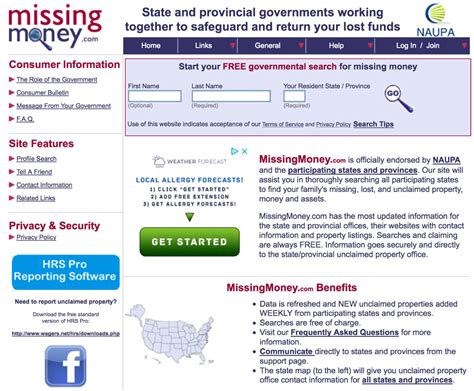 For example, there's unclaimed money from the government. Search for Property in Other States